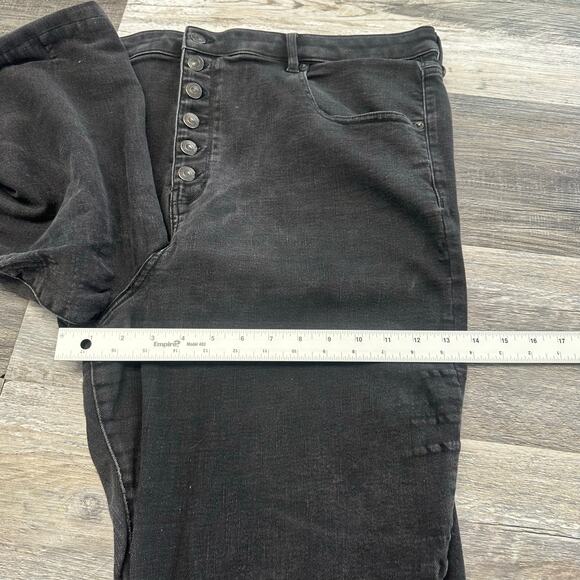 American Eagle Black Women 24 Exposed Buttonfly Wide Flare Leg Bell Jeans 42" - Picture 13 of 14